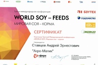 Сертификат участника конференции «World soy-feeds»