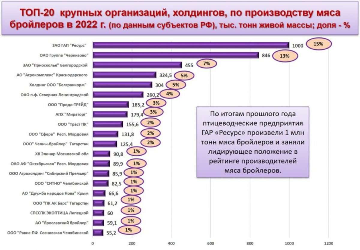 топ-20 производителей мяса бройлеров